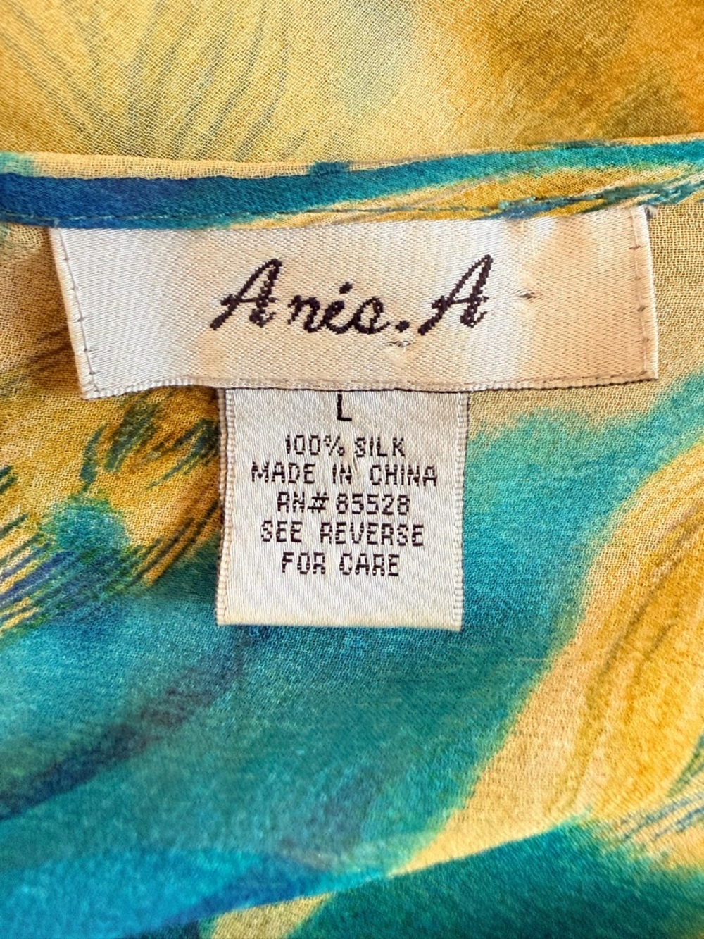 Vintage Anis A 100% Silk Tunic Dress L Beaded Feather Print Boho Resort Luxe - Picture 12 of 14